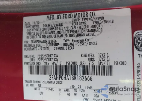2011 Ford Fusion Se from USA, damaged, VIN 3FAHP0HA1BR182666